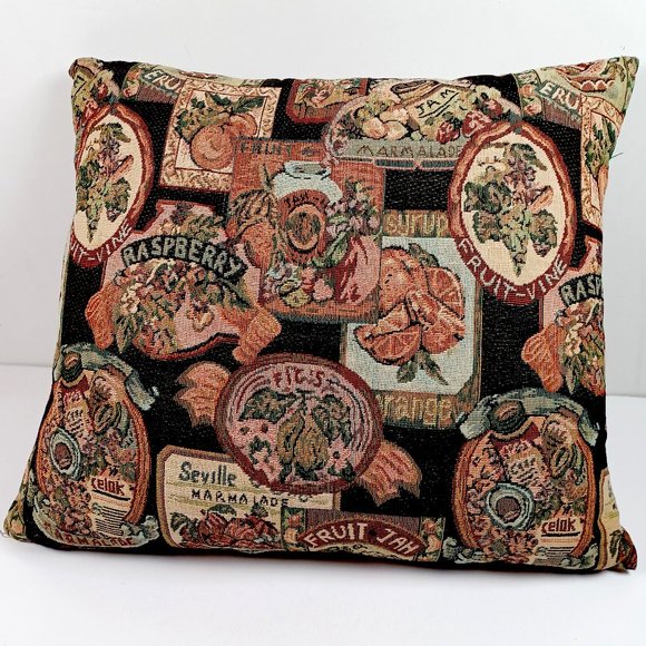 Unbranded Other - Tapestry Sofa Throw Pillow 16x19 Cottagecore Fruit Jam Raspberry  Marmalade Vtg